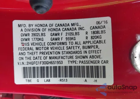 2016 Honda Civic Ex-T z USA, uszkodzony, nr VIN 2HGFC1F30GH651953